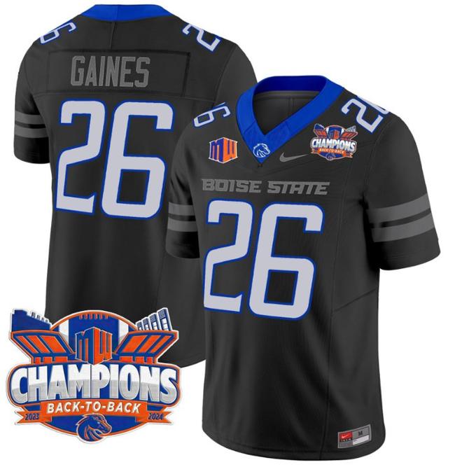 Men's Nike Sire Gaines Jersey #26 Boise State Broncos Back To Back Champions Patch F.U.S.E. Vapor Limited Stitched College Football Black
