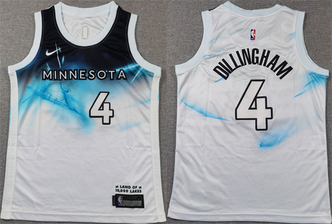 Men's Minnesota Timberwolves #4 Rob Dillingham White 2024 City Edition Swingman Stitched Basketball Jersey