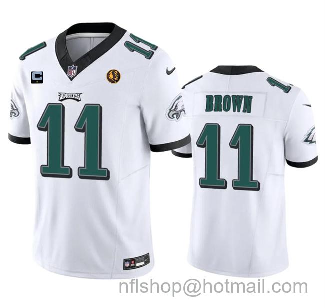 Men's Philadelphia Eagles #11 A. J. Brown White 2023 F.U.S.E. With 1-Star C Patch And John Madden Patch Vapor Limited Stitched Football Jersey