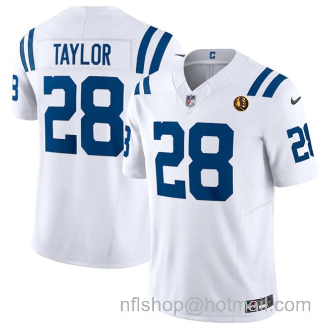 Men's Indianapolis Colts #28 Jonathan Taylor White 2023 F.U.S.E. With John Madden Patch Vapor Limited Stitched Football Jersey