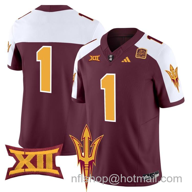 Men's Adidas Arizona State Sun Devils #1 Maroon Alternate 2025 F.U.S.E. Vapor Limited College Big 12 Stitched Football Jerseys
