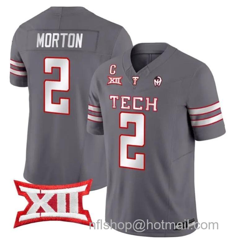 Men's Adidas Behren Morton Jersey #2 Texas Tech Red Raiders Vapor Limited Football Grey