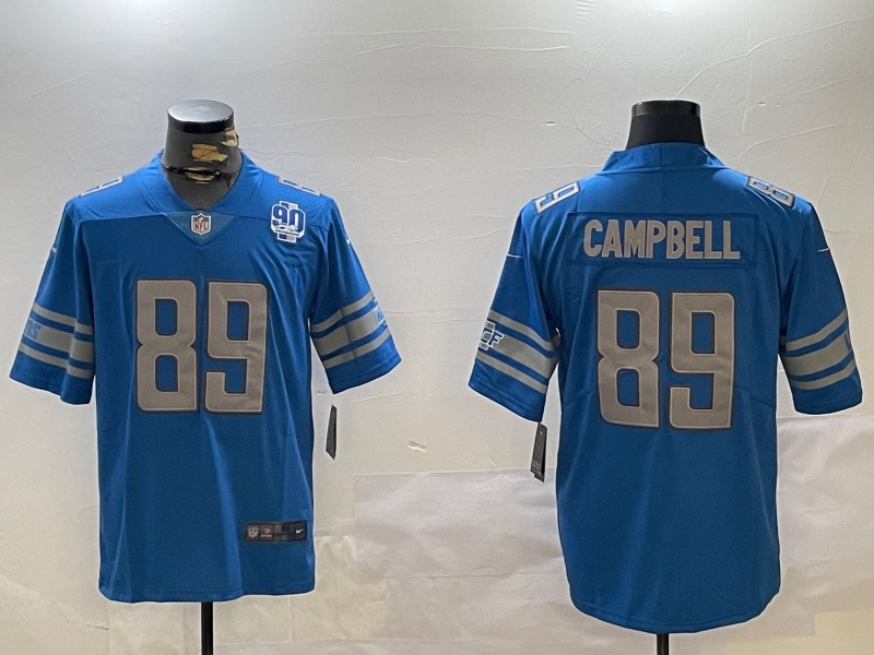 Men's Detroit Lions #89 Dan Campbell Blue With 90th Patch Vapor Untouchable Limited Stitched Football Jersey