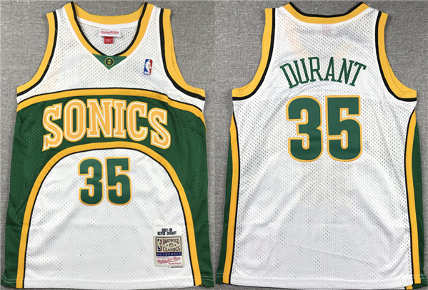 Men's Seattle SuperSonics #35 Kevin Durant White Throwback Hardwood Classics Jersey