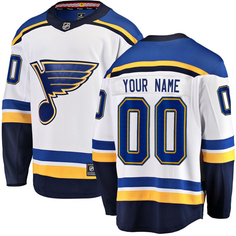 Men's St. Louis Blues Personalized Away White Breakaway Jersey