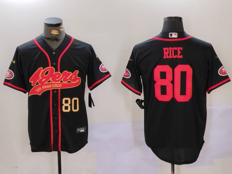 Men's San Francisco 49ers #80 Jerry Rice Black With Patch Cool Base Stitched Baseball Jersey 1