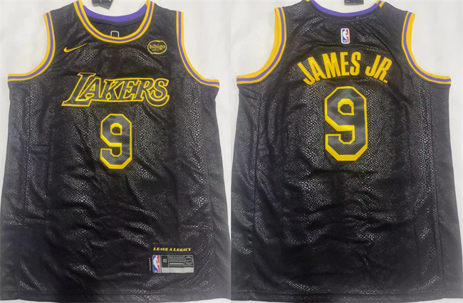 Men's Los Angeles Lakers #9 Bronny James Jr. Black 2024 Draft Stitched Basketball Jerseys