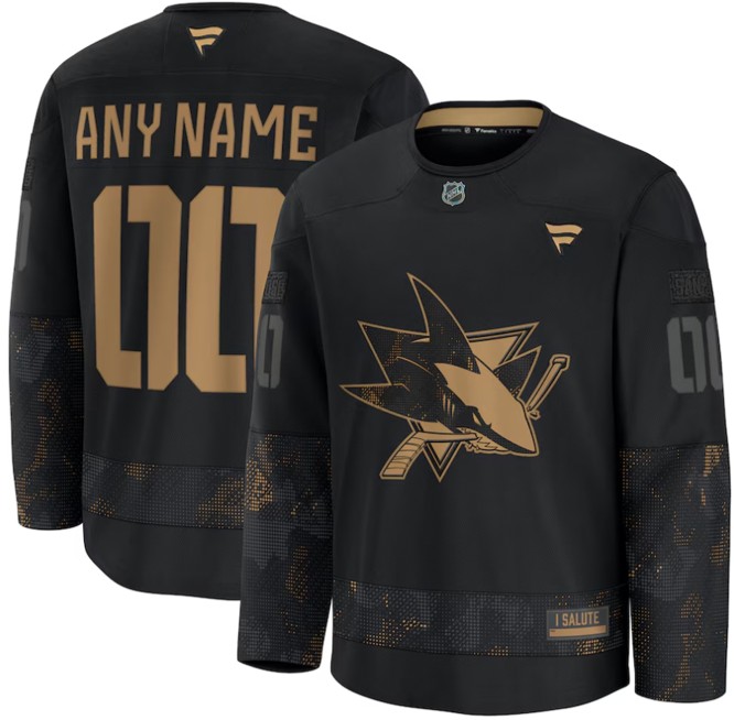 Custom Men's San Jose Sharks Black 2024 Military Appreciation Practice Jersey