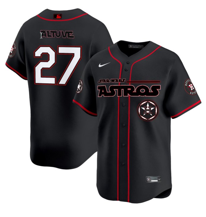 Men's Houston Astros #27 Jose Altuve Nike Star Wars Black Stitched Baseball Jersey