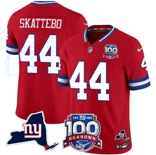 Men's New York Giants #44 Cam Skattebo 2025 Draft Red 100th Season & State Patch Vapor F.U.S.E. Limited Stitched NFL Classic Jersey