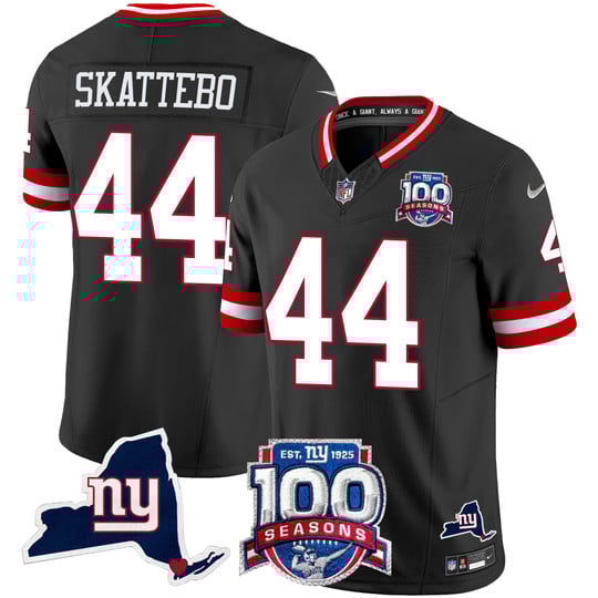 Men's New York Giants #44 Cam Skattebo 2025 Draft Black 100th Season & State Patch Vapor F.U.S.E. Limited Stitched NFL Classic Jersey