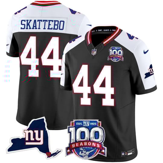 Men's NY Giants #44 Cam Skattebo 2025 Draft 100th Season & State Patch Vapor F.U.S.E. Limited Stitched NFL Classic Jersey Black Alternate