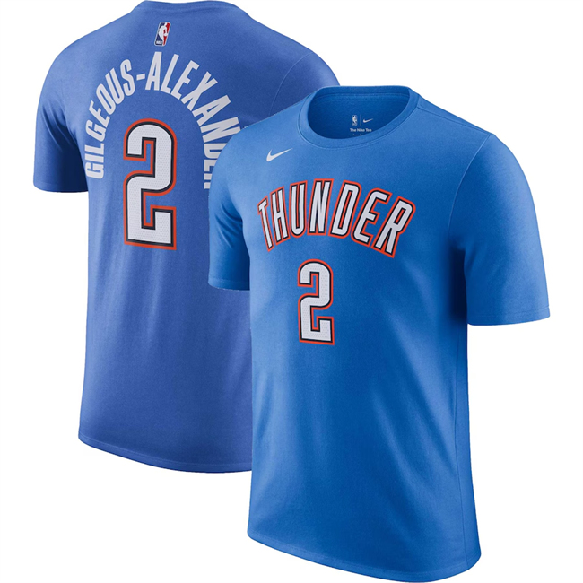 Men's Oklahoma City Thunder #2 Shai Gilgeous-Alexander Blue Icon 2022-23 Name & Number T-Shirt