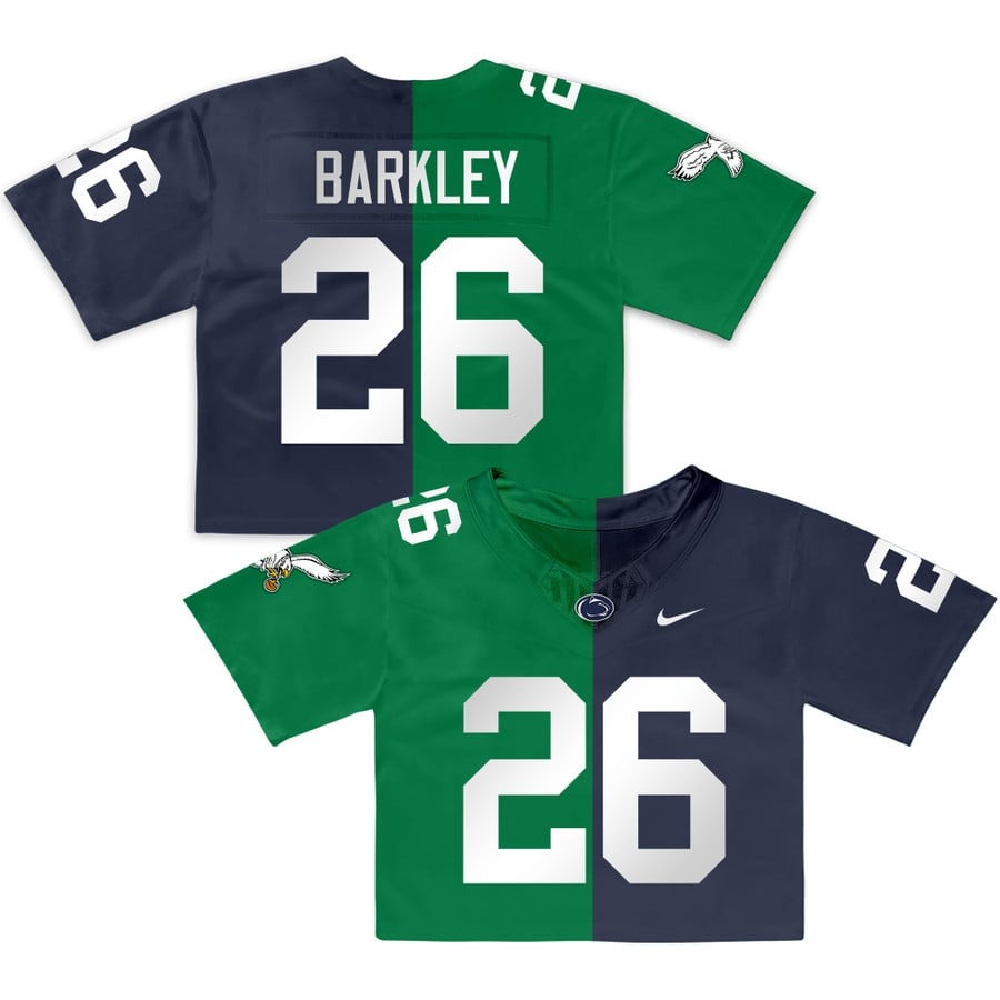 Women's Eagles Penn State #26 Saquon Barkley Split Crop Top Nike Vapor FUSE Limited Stitched Jersey - Kelly Green Navy Women's Eagles Penn State #26 Saquon Barkley Split Crop Top Nike Vapor FUSE Limited Stitched Jersey - Kelly Green Navy