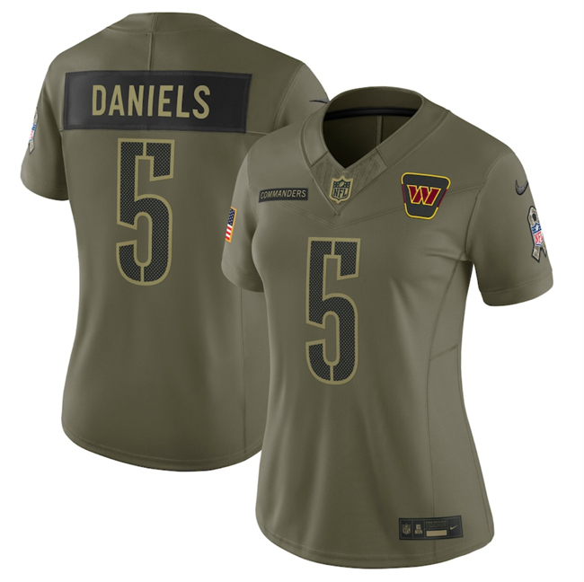 Women's Washington Commanders #5 Jayden Daniels Olive 2025 Salute to Service Limited Stitched Football Jersey(Run Small) Women's Washington Commanders #5 Jayden Daniels Olive 2025 Salute to Service Limited Stitched Football Jersey(Run Small)