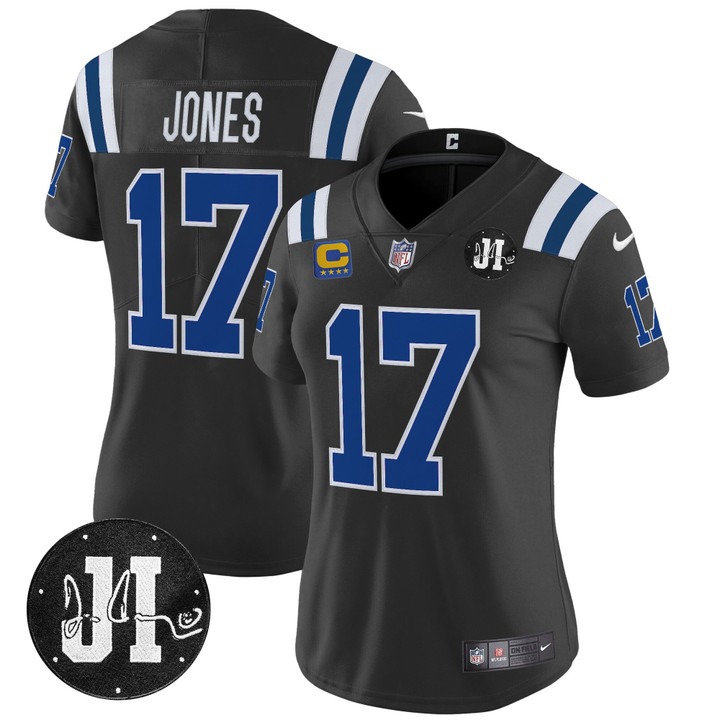 Women's Indianapolis Colts #17 Daniel Jones Black Nike 2025 Jim Irsay Patch Limited Jersey Women's Indianapolis Colts #17 Daniel Jones Black Nike 2025 Jim Irsay Patch Limited Jersey