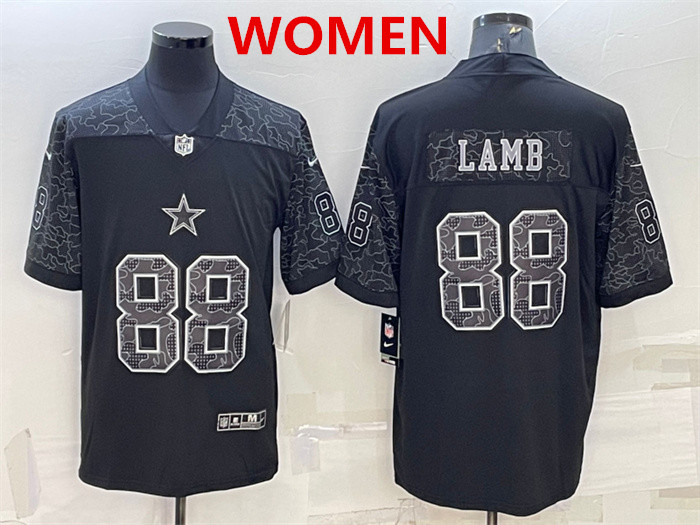 Women's Dallas Cowboys #88 CeeDee Lamb Black Reflective Limited Stitched Football Jersey(Run Small) Women's Dallas Cowboys #88 CeeDee Lamb Black Reflective Limited Stitched Football Jersey(Run Small)