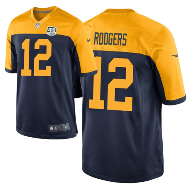 Women's Green Bay Packers #12 Aaron Rodgers Navy 2019 100th Season Game Jersey(Run Small) Women's Green Bay Packers #12 Aaron Rodgers Navy 2019 100th Season Game Jersey(Run Small)