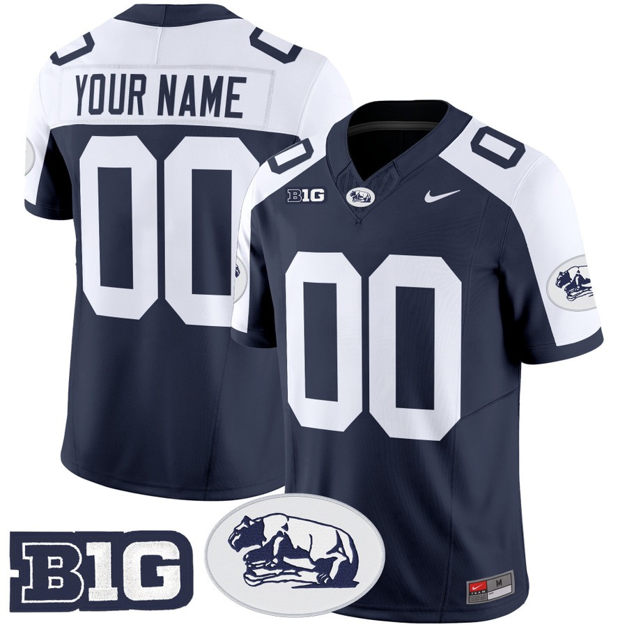 Men's Penn State Nittany Lions Custom Navy White Throwback Vapor F.U.S.E. Limited Stitched Football Jersey