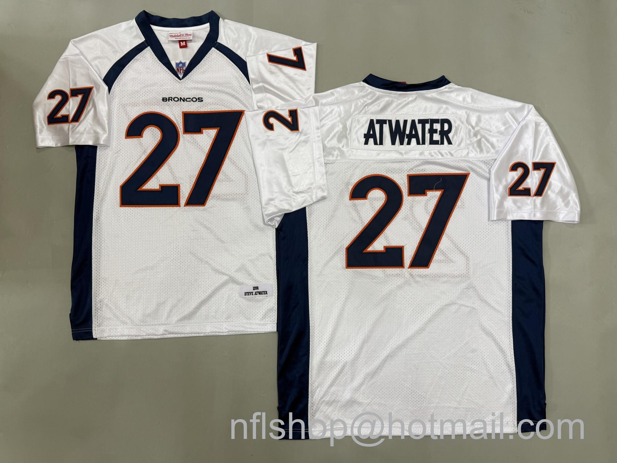 Men's Denver Broncos #27 Steve Atwater White 1998 Throwback Stitched Jersey