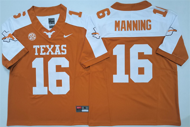 Men's Texas Longhorns #16 Arch Manning Orange White F.U.S.E. Stitched Jersey