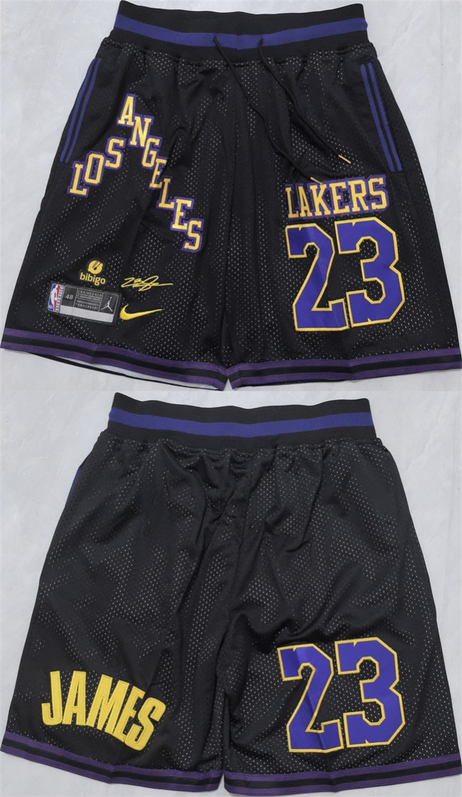 Men's Los Angeles Lakers #23 LeBron James Black 2025 Shorts (Run Small)