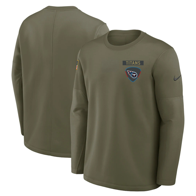 Men's Tennessee Titans Olive 2025 Salute to Service Sideline Coaches Therma-FIT Long Sleeve Shirt
