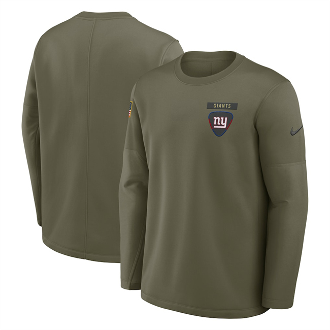 Men's New York Giants Olive 2025 Salute to Service Sideline Coaches Therma-FIT Long Sleeve Shirt