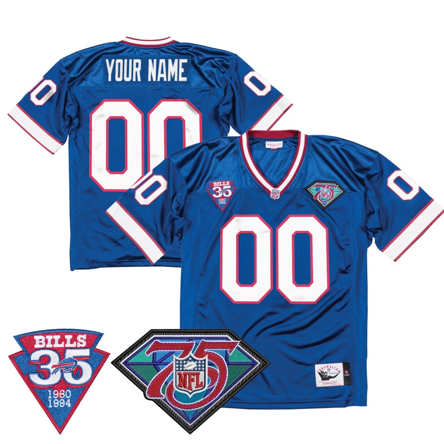 Men's Buffalo Bills Custom Royal Throwback With Patch Stitched NFL Football Jersey