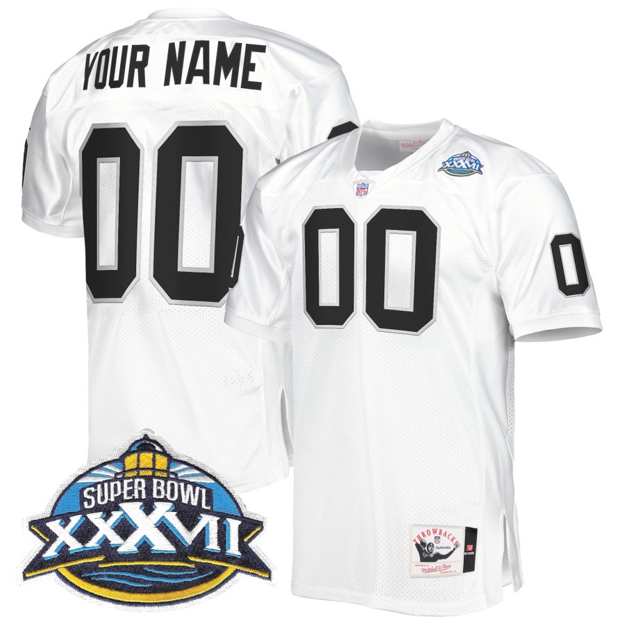 Men's Las Vegas Raiders Custom Black Throwback Super Bowl XXXVII Patch Stitched Jersey