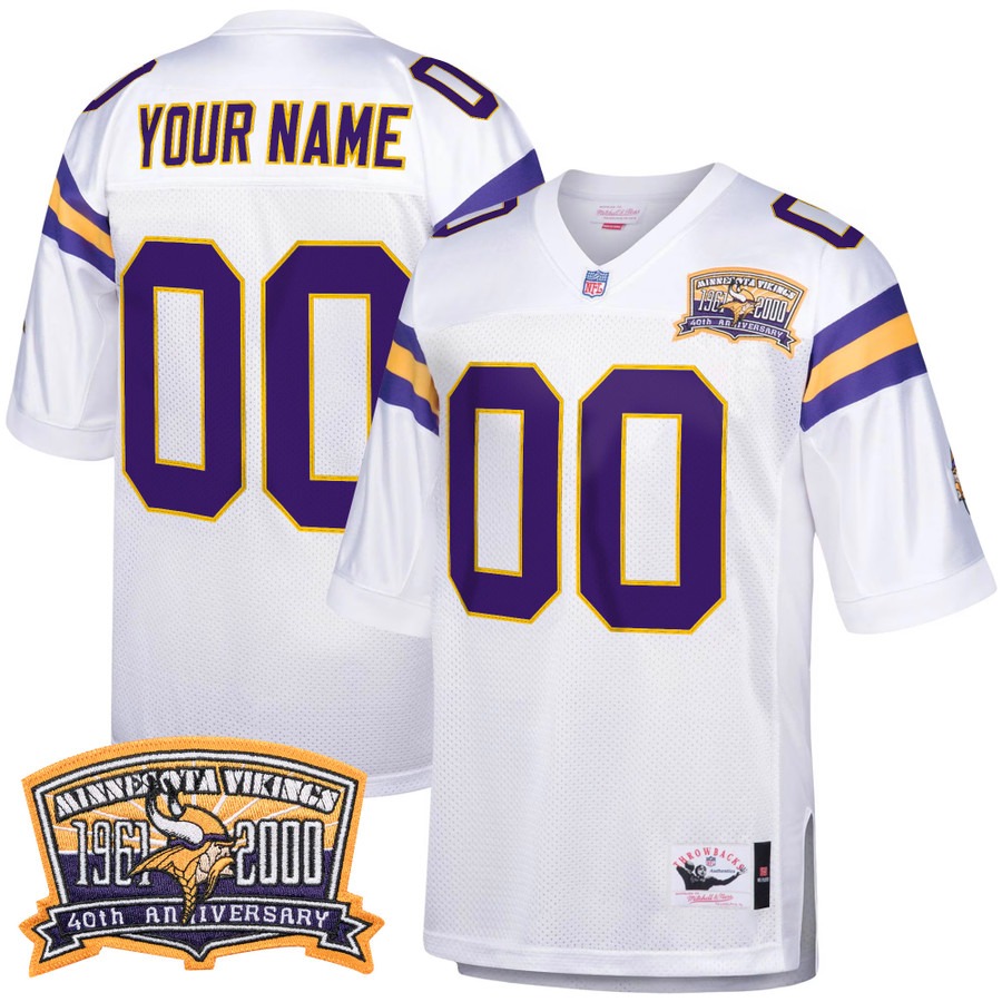 Men's Minnesota Vikings Custom White Retired Throwback Stitched NFL Player Jersey