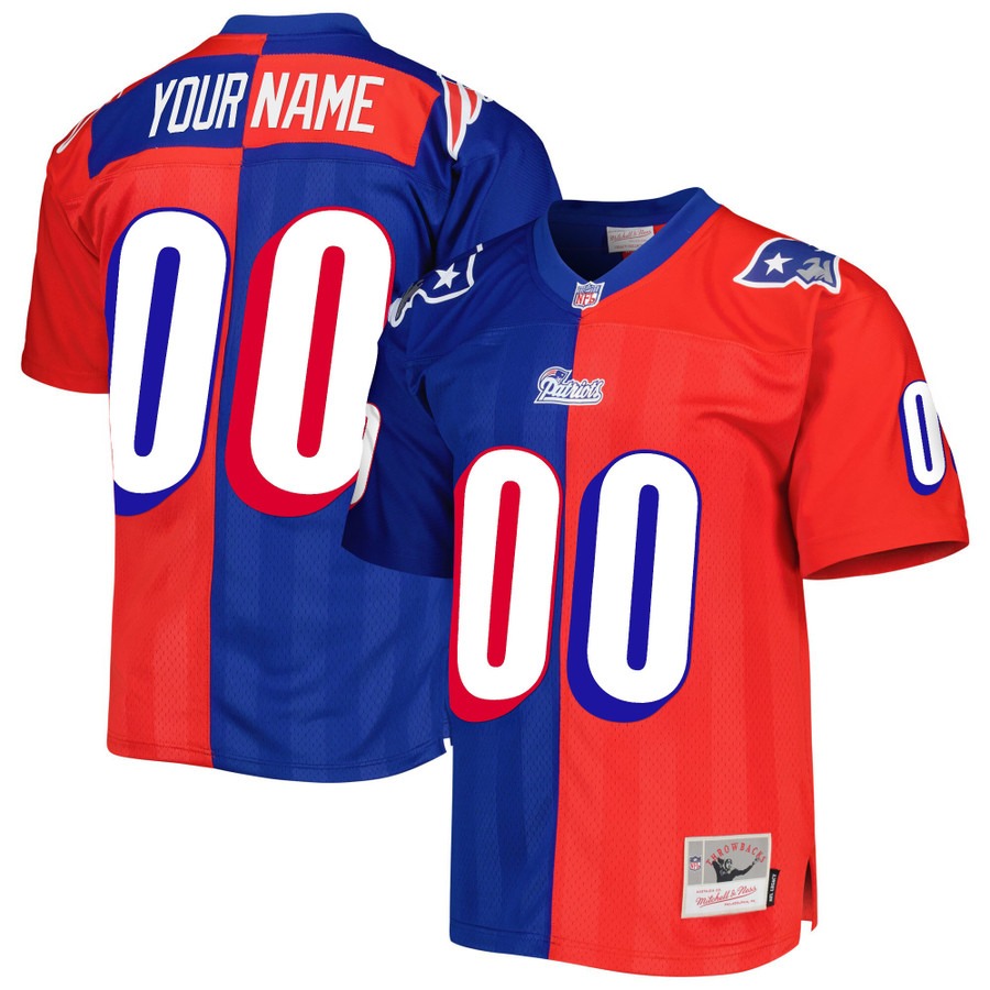 Men's New England Patriots Custom Split Throwback Stitched NFL Football Jersey