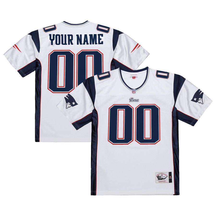 Men's New England Patriots Custom White Throwback Stitched NFL Football Jersey