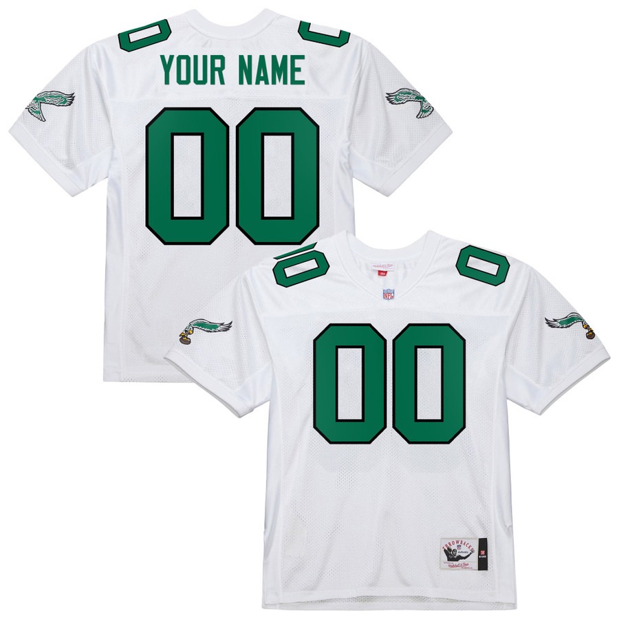 Men's Philadelphia Eagles Custom Kelly White Throwback Stitched NFL Jersey