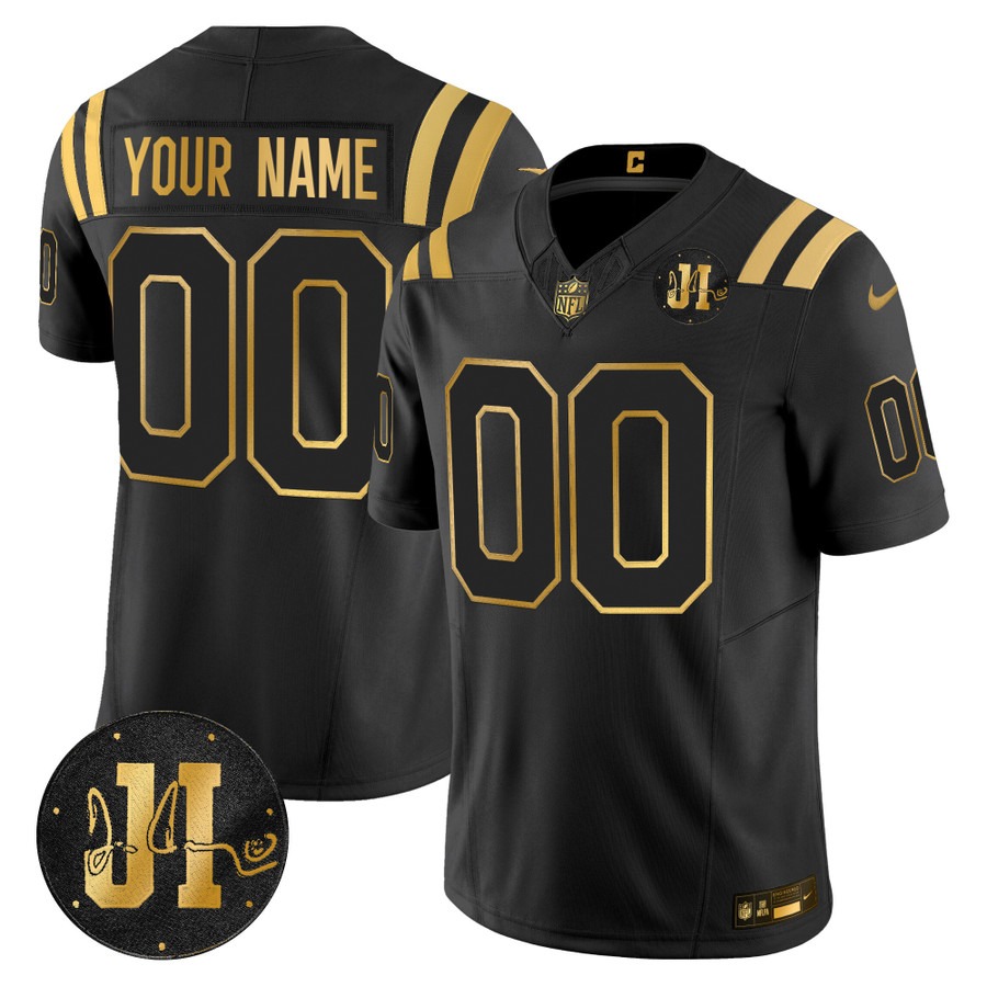 Men's Indianapolis Colts Custom Gold Black F.U.S.E. 2025 Jim Irsay Patch Vapor Limited Stitched Jersey