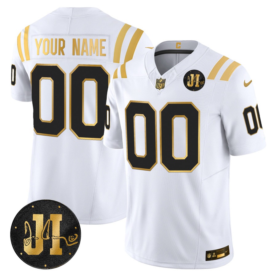 Men's Indianapolis Colts Custom Gold White F.U.S.E. 2025 Jim Irsay Patch Vapor Limited Stitched Jersey