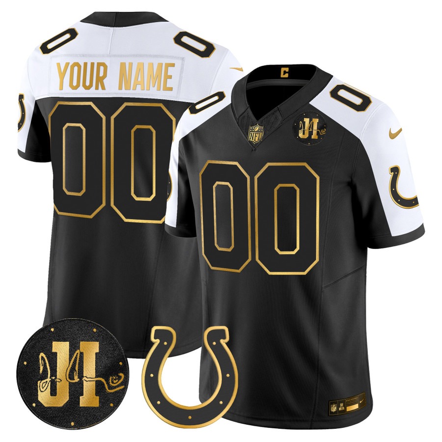 Men's Indianapolis Colts Custom Gold Black Alternate F.U.S.E. 2025 Jim Irsay Patch Vapor Limited Stitched Jersey