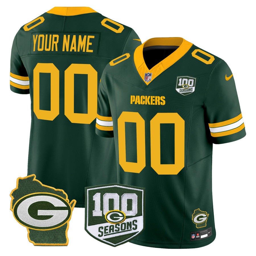 Men's Green Bay Packers Custom Green F.U.S.E. 100th Season & Home Patch Vapor Limited Stitched Jersey