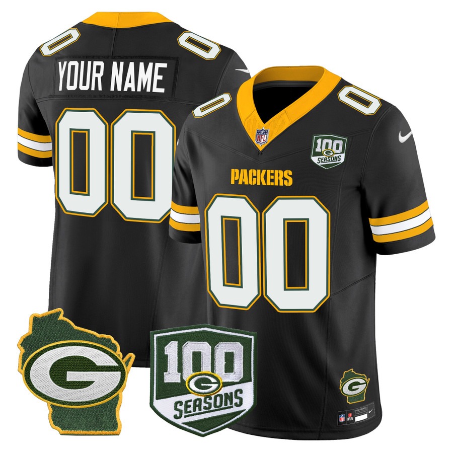 Men's Green Bay Packers Custom Black F.U.S.E. 100th Season & Home Patch Vapor Limited Stitched Jersey