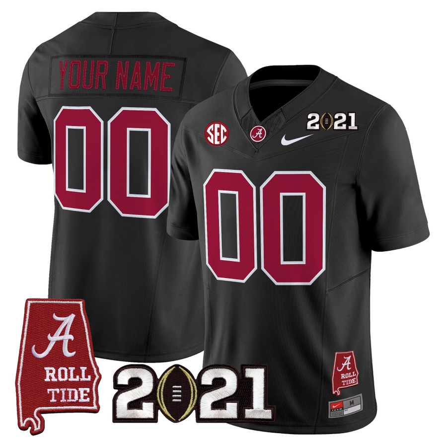 Men's Alabama Crimson Tide Custom Black F.U.S.E. With 2021 CFP National Championship & Alabama Map Patch Vapor Limited Stitched Football Jersey