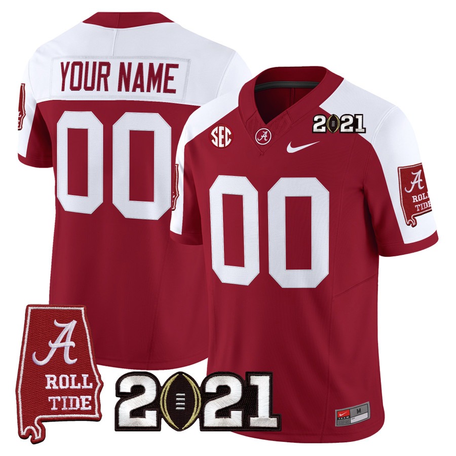 Men's Alabama Crimson Tide Custom Crimson Alternate F.U.S.E. With 2021 CFP National Championship & Alabama Map Patch Vapor Limited Stitched Football Jersey