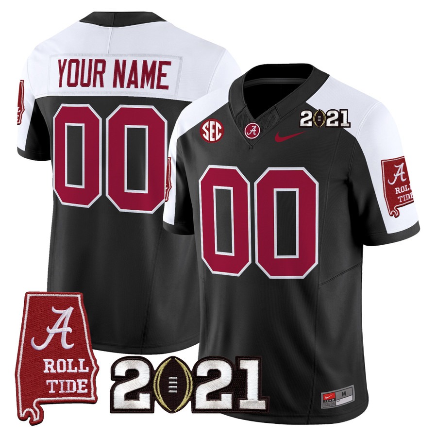 Men's Alabama Crimson Tide Custom Black Alternate F.U.S.E. With 2021 CFP National Championship & Alabama Map Patch Vapor Limited Stitched Football Jersey