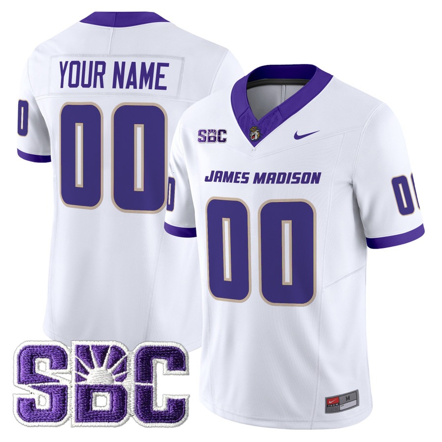 Men's James Madison Dukes Custom White F.U.S.E. 2025 Vapor Limited Stitched Football Jersey