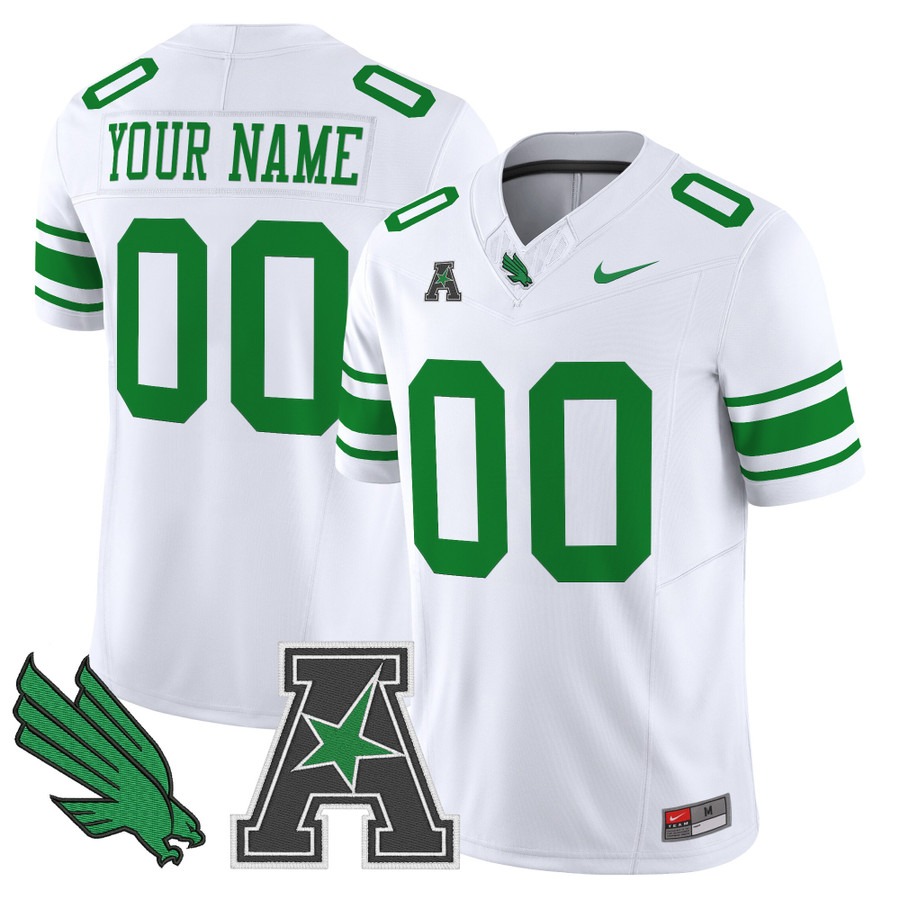 Men's North Texas Mean Green Custom White F.U.S.E. 2025 Vapor Limited Stitched Football Jersey