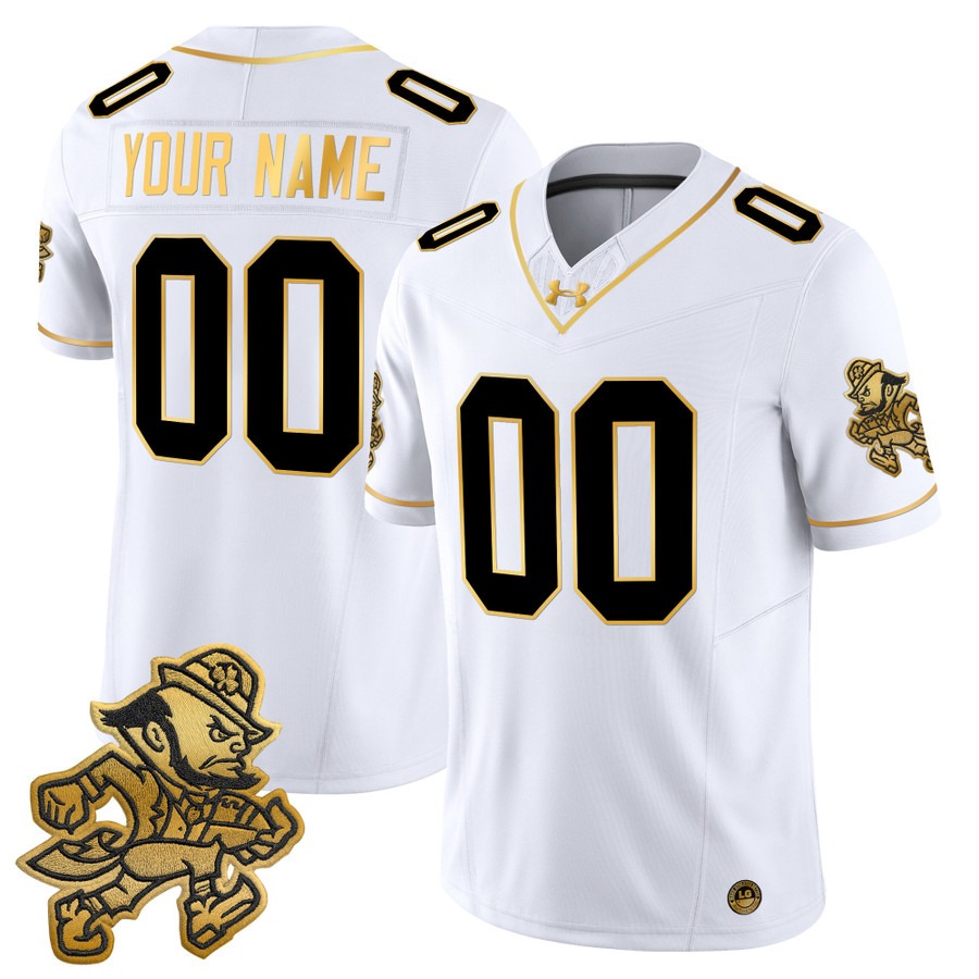 Men's Notre Dame Fighting Irish Custom Gold White 2025 'Gridiron Leprechaun Edition' Vapor F.U.S.E. Limited Stitched Football Jersey