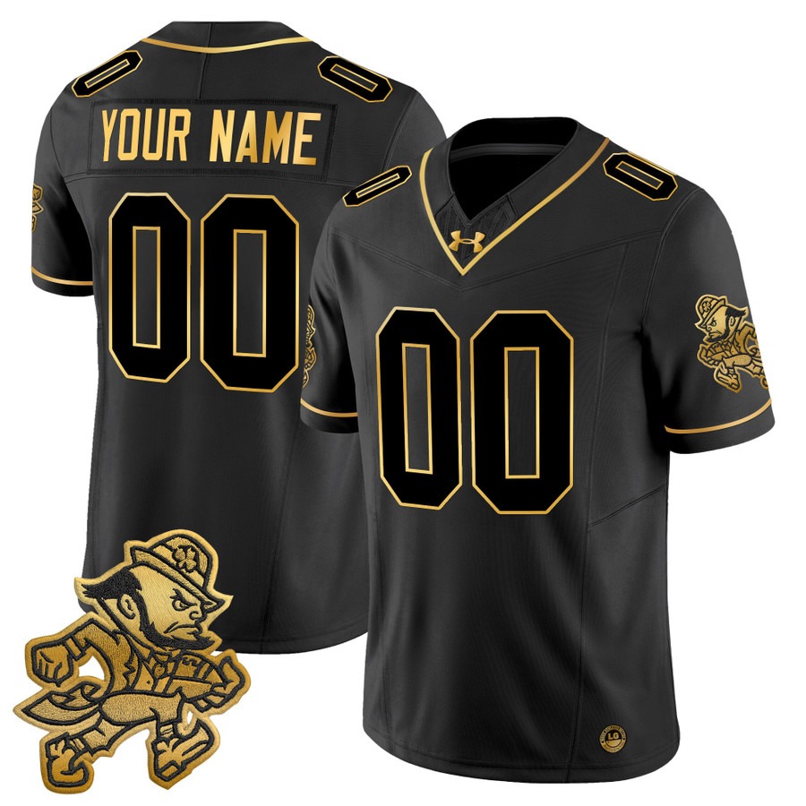 Men's Notre Dame Fighting Irish Custom Gold Black 2025 'Gridiron Leprechaun Edition' Vapor F.U.S.E. Limited Stitched Football Jersey