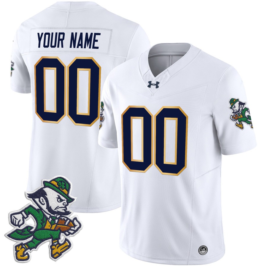 Men's Notre Dame Fighting Irish Custom 2025 'Gridiron Leprechaun Edition' Vapor F.U.S.E. Limited Stitched Football Jersey White