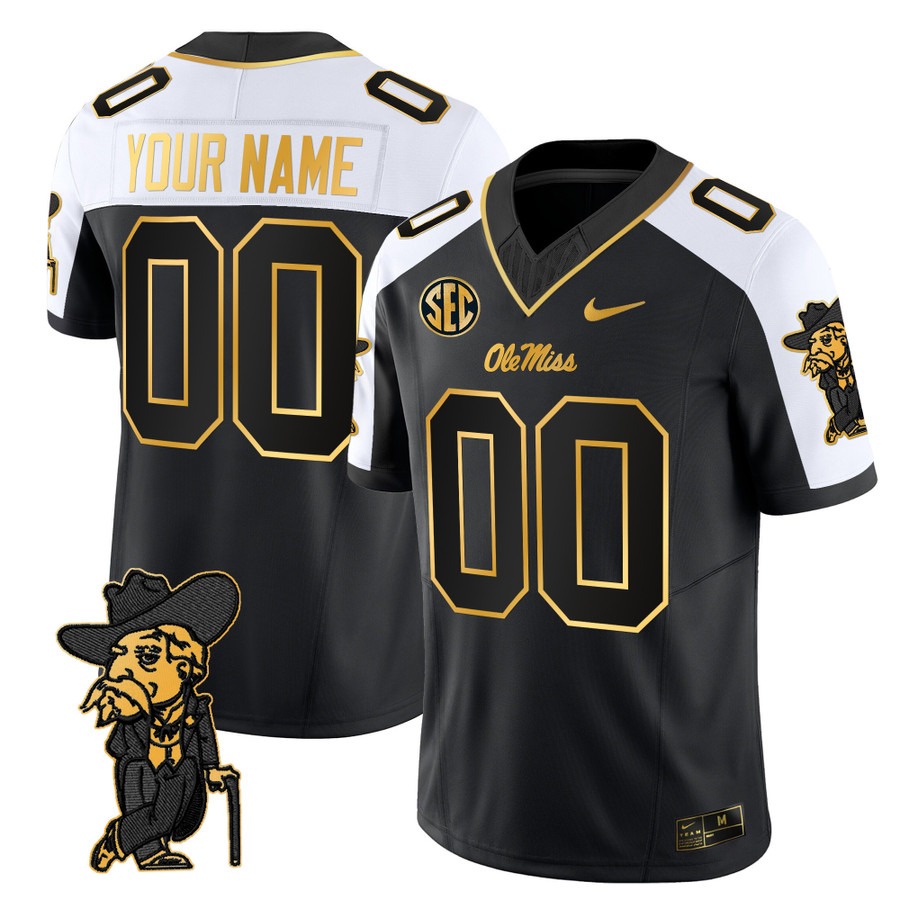 Men's Ole Miss Rebels Custom Gold Black Alternate F.U.S.E. 2025 Vapor Limited Stitched Football Jersey