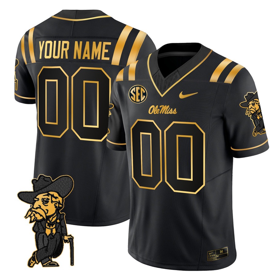 Men's Ole Miss Rebels Custom Gold Black F.U.S.E. 2025 Vapor Limited Stitched Football Jersey