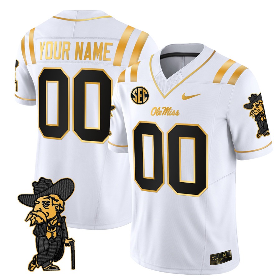 Men's Ole Miss Rebels Custom Gold White F.U.S.E. 2025 Vapor Limited Stitched Football Jersey